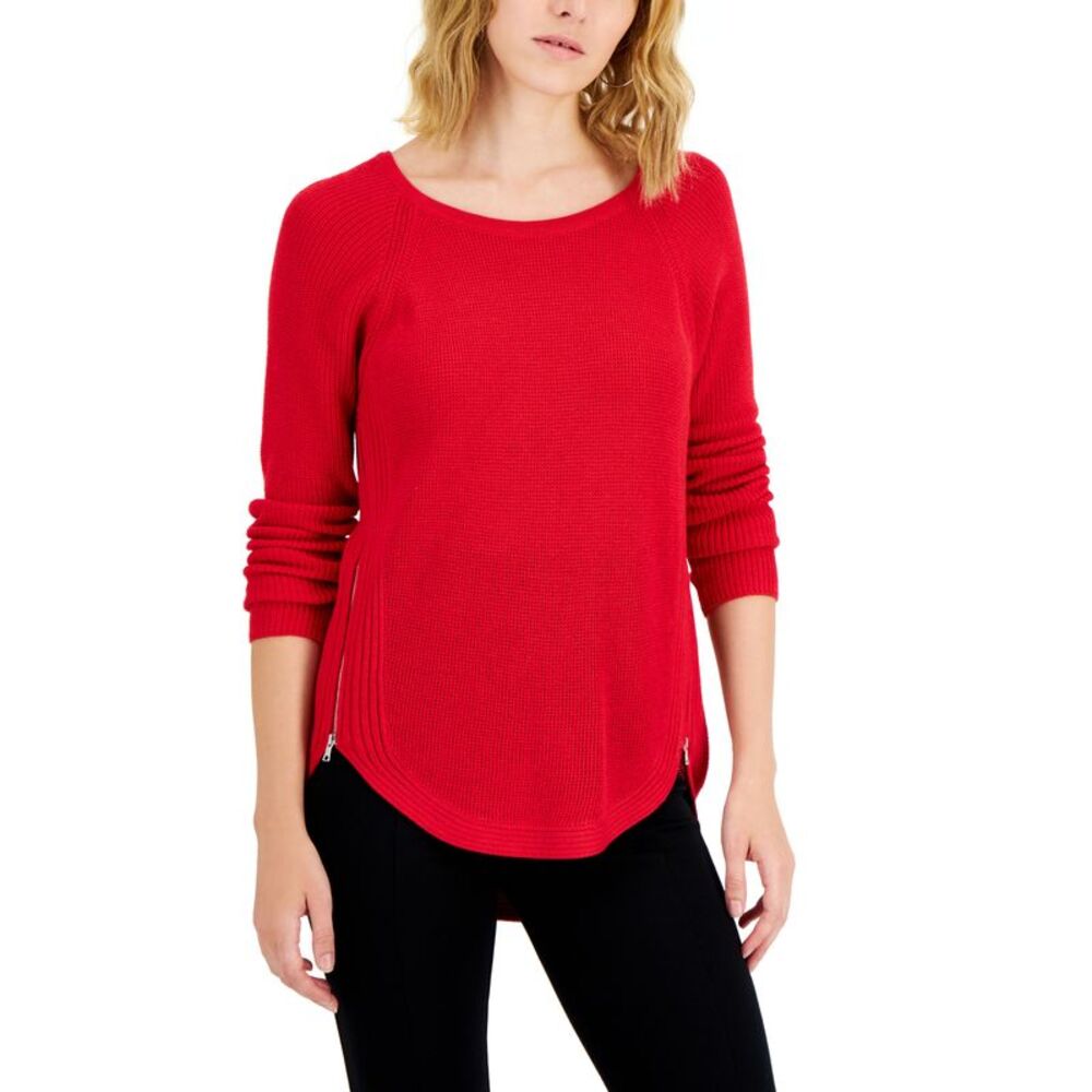 INC International Concepts Womens Waffle Knit Side Zip Tunic Sweater